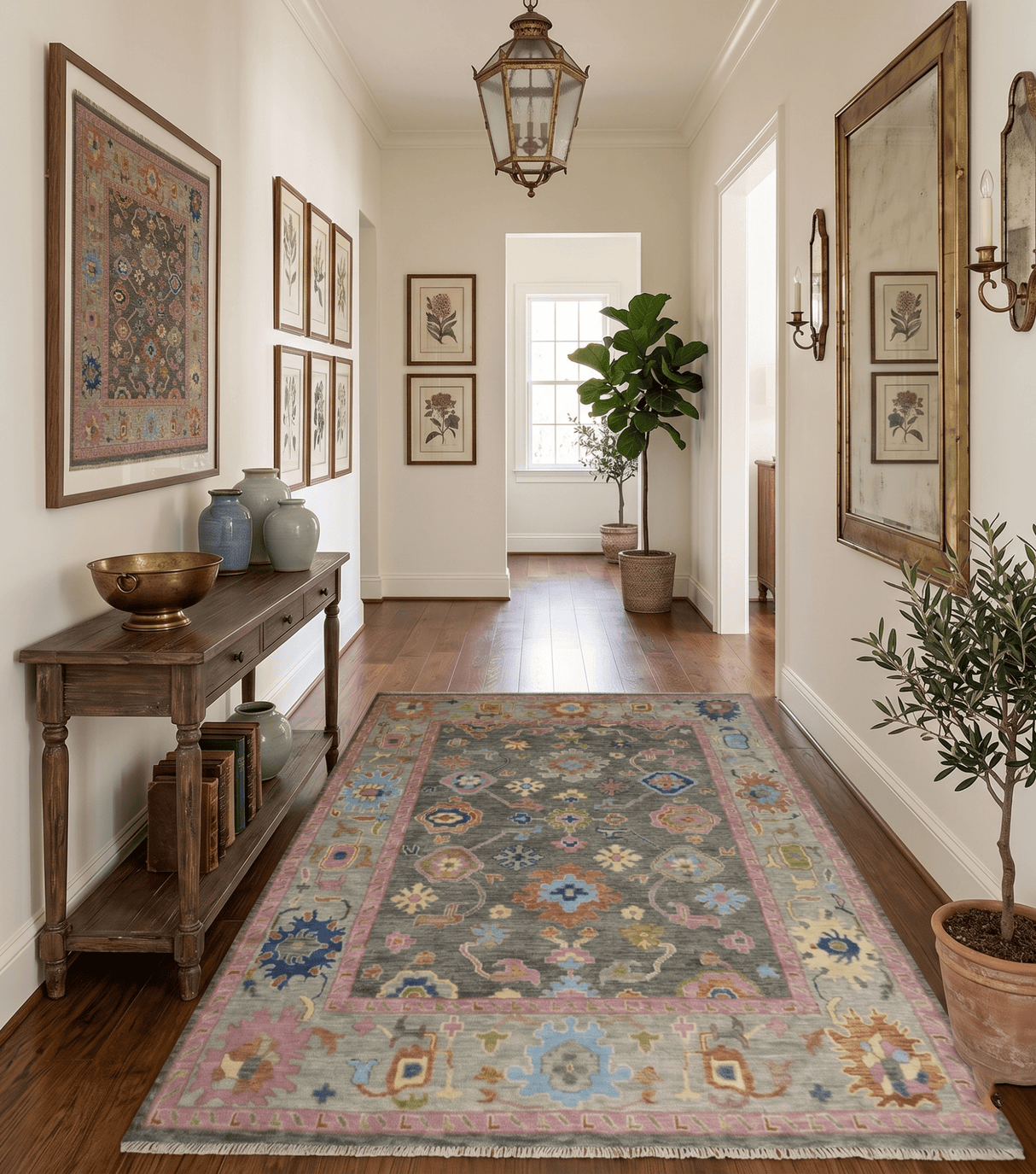 Gray and Pink 5x8, 6x9, 8x10, 9x12, 10x14 and 12x15 Wool Traditional Persian Silver Hand knotted Oushak Area Rug