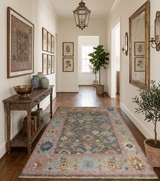 Gray and Pink Traditional Oushak Hand knotted Wool Area Rug