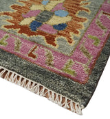 Gray and Pink Traditional Oushak Hand knotted Wool Area Rug