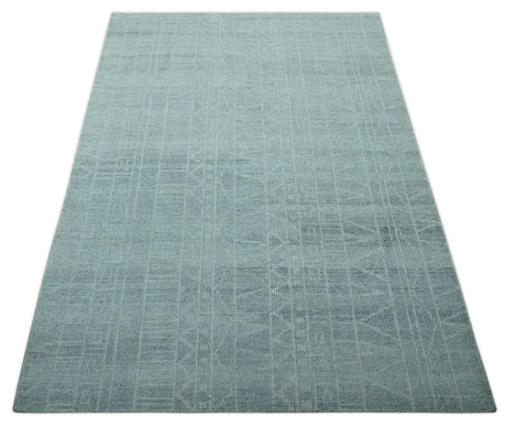 Gray and Silver 5x8 Stripes Design Hand Knotted wool and Art Silk Area Rug