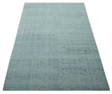 Gray and Silver 5x8 Stripes Design Hand Knotted wool and Art Silk Area Rug-Area Rug-Parc Decor