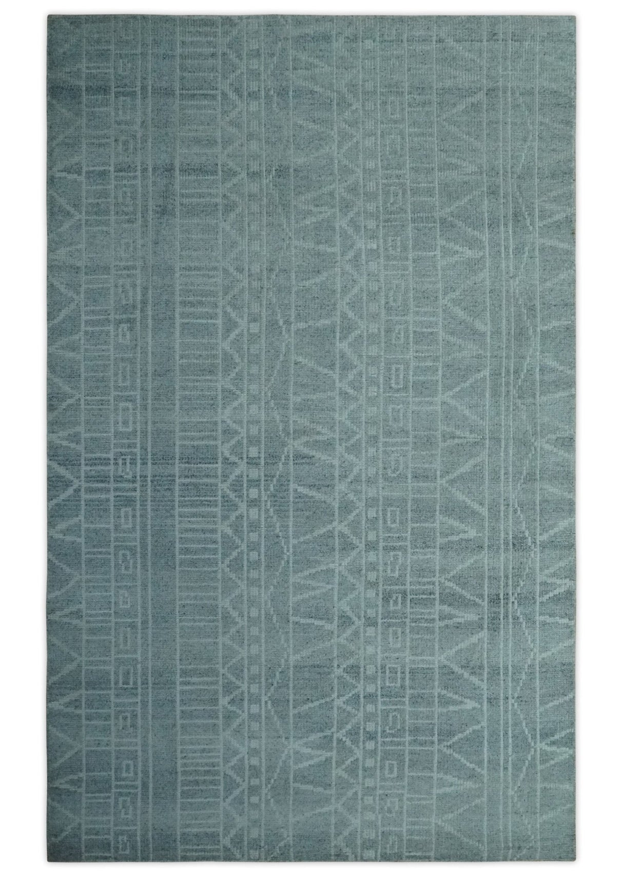 Gray and Silver 5x8 Stripes Design Hand Knotted wool and Art Silk Area Rug-Area Rug-Parc Decor