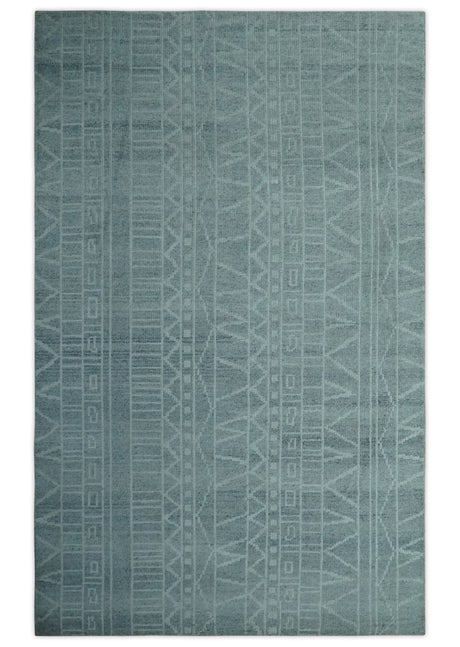 Gray and Silver 5x8 Stripes Design Hand Knotted wool and Art Silk Area Rug-Area Rug-Parc Decor