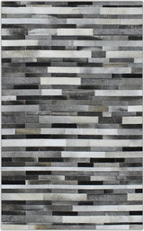 Gray and Silver Handmade 5x8 Stripe Design Leather Area Rug