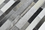 Gray and Silver Handmade 5x8 Stripe Design Leather Area Rug