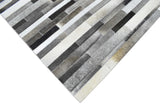 Gray and Silver Handmade 5x8 Stripe Design Leather Area Rug