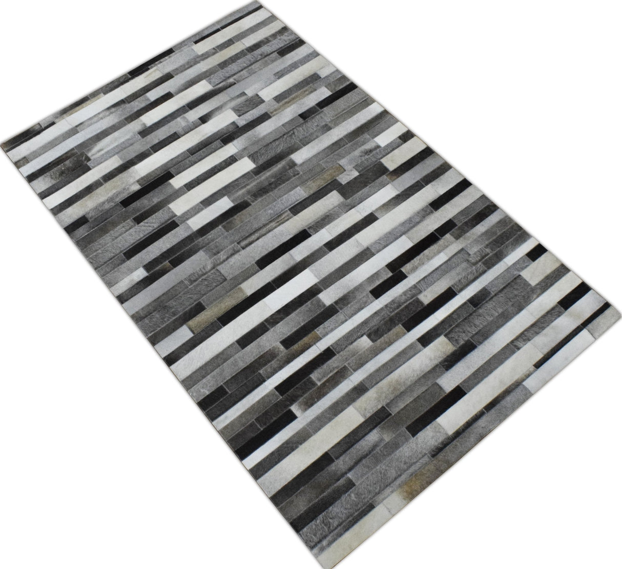 Gray and Silver Handmade 5x8 Stripe Design Leather Area Rug