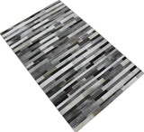 Gray and Silver Handmade 5x8 Stripe Design Leather Area Rug