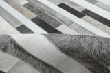 Gray and Silver Handmade 5x8 Stripe Design Leather Area Rug