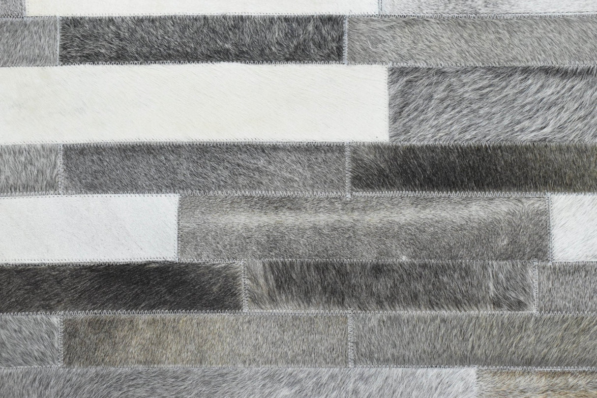 Gray and Silver Handmade 5x8 Stripe Design Leather Area Rug