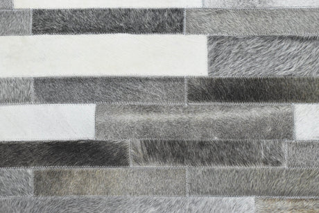Gray and Silver Handmade 5x8 Stripe Design Leather Area Rug