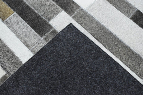 Gray and Silver Handmade 5x8 Stripe Design Leather Area Rug