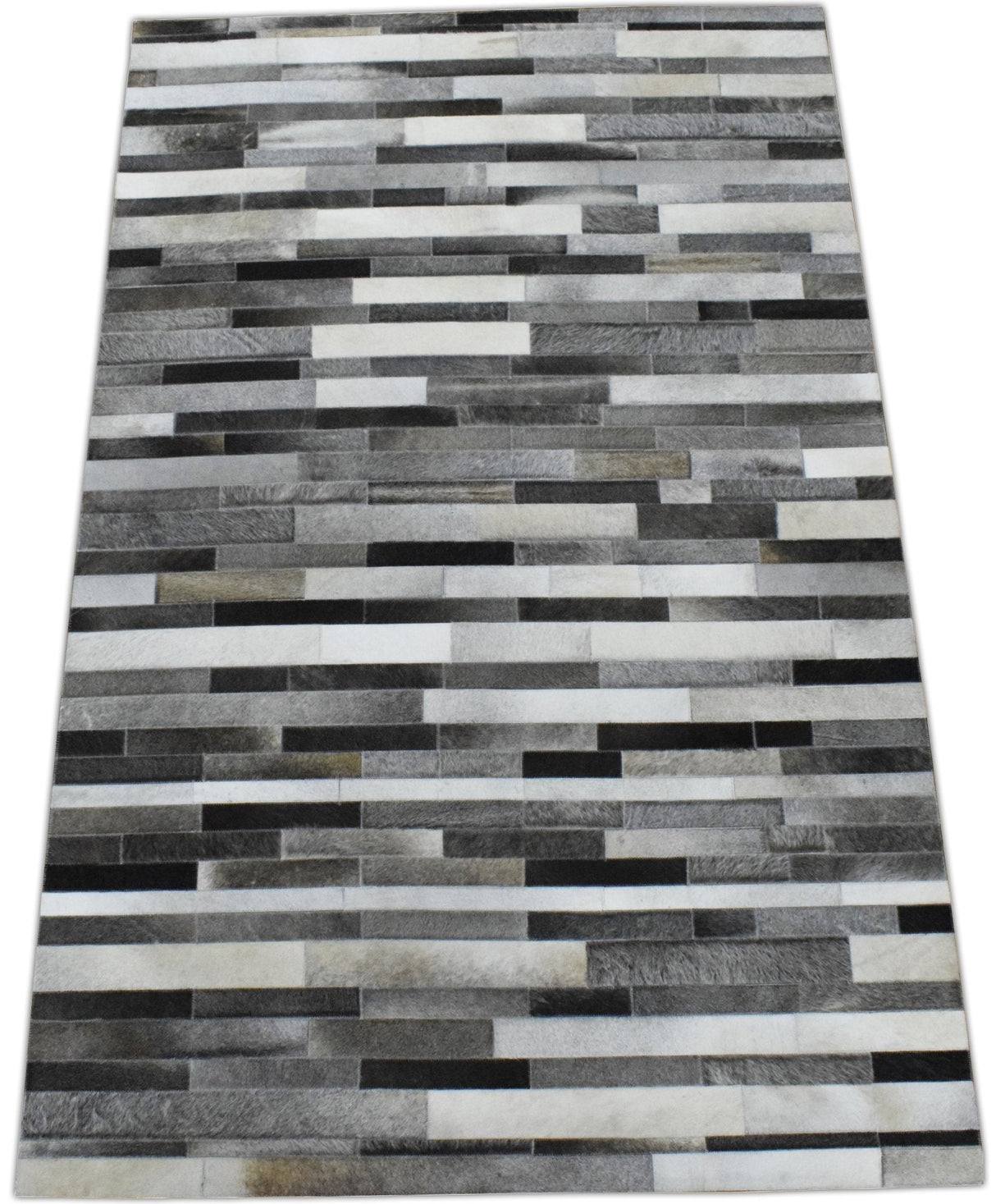 Gray and Silver Handmade 5x8 Stripe Design Leather Area Rug