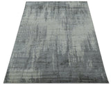 Gray And Silver Modern Abstract Design Hand Knotted Bamboo Silk Area Rug