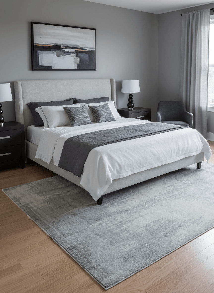 Gray And Silver Modern Abstract Design Hand Knotted Bamboo Silk Area Rug