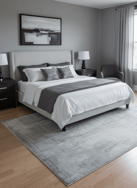 Gray And Silver Modern Abstract Design Hand Knotted Bamboo Silk Area Rug