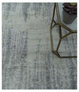 Gray And Silver Modern Abstract Design Hand Knotted Bamboo Silk Area Rug