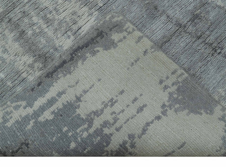 Gray And Silver Modern Abstract Design Hand Knotted Bamboo Silk Area Rug