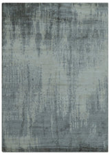 Gray And Silver Modern Abstract Design Hand Knotted Bamboo Silk Area Rug