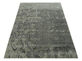 Gray and Silver Modern Abstract Hand knotted 6x9 Wool and Art Silk Area Rug-Area Rug-Parc Decor