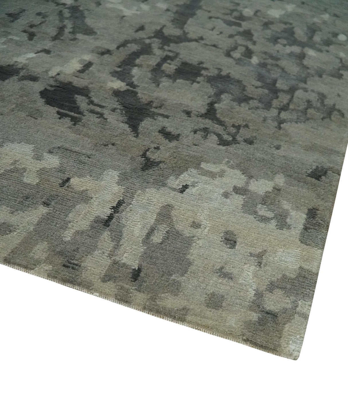 Gray and Silver Modern Abstract Hand knotted 6x9 Wool and Art Silk Area Rug-Area Rug-Parc Decor