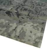 Gray and Silver Modern Abstract Hand knotted 6x9 Wool and Art Silk Area Rug-Area Rug-Parc Decor