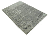 Gray and Silver Modern Abstract Hand knotted 6x9 Wool and Art Silk Area Rug-Area Rug-Parc Decor