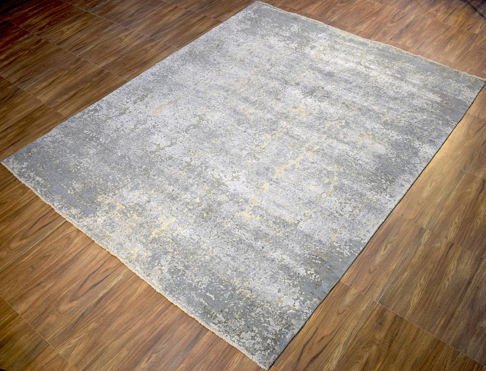 Gray and Silver Modern Abstract Hand Knotted 8x10 Wool Area Rug