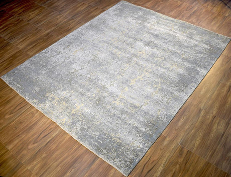 Gray and Silver Modern Abstract Hand Knotted 8x10 Wool Area Rug