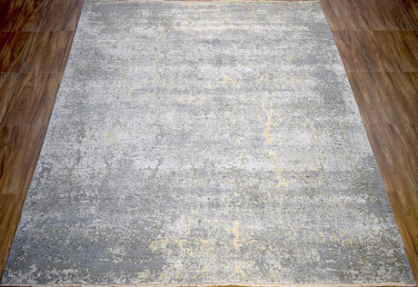 Gray and Silver Modern Abstract Hand Knotted 8x10 Wool Area Rug