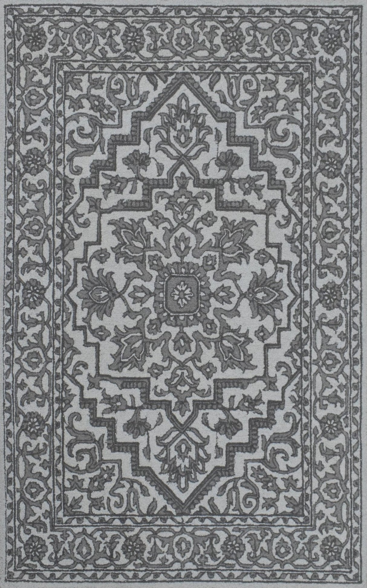 Gray and Silver Traditional Design Hand Tufted 5x8 Wool Area Rug