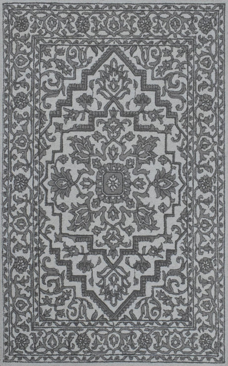 Gray and Silver Traditional Design Hand Tufted 5x8 Wool Area Rug