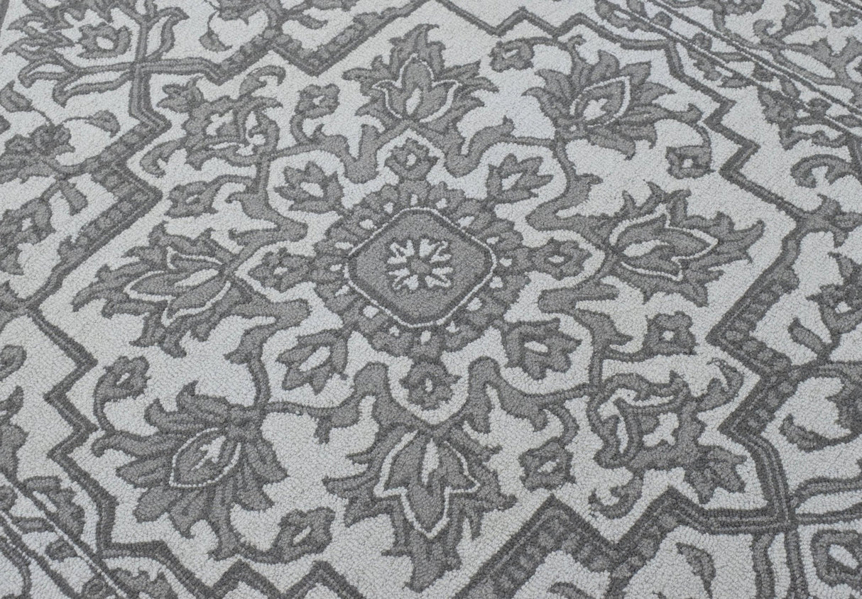 Gray and Silver Traditional Design Hand Tufted 5x8 Wool Area Rug
