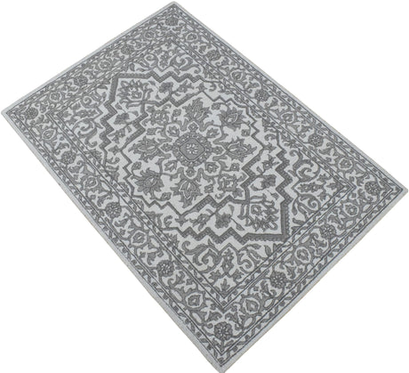 Gray and Silver Traditional Design Hand Tufted 5x8 Wool Area Rug