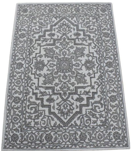 Gray and Silver Traditional Design Hand Tufted 5x8 Wool Area Rug