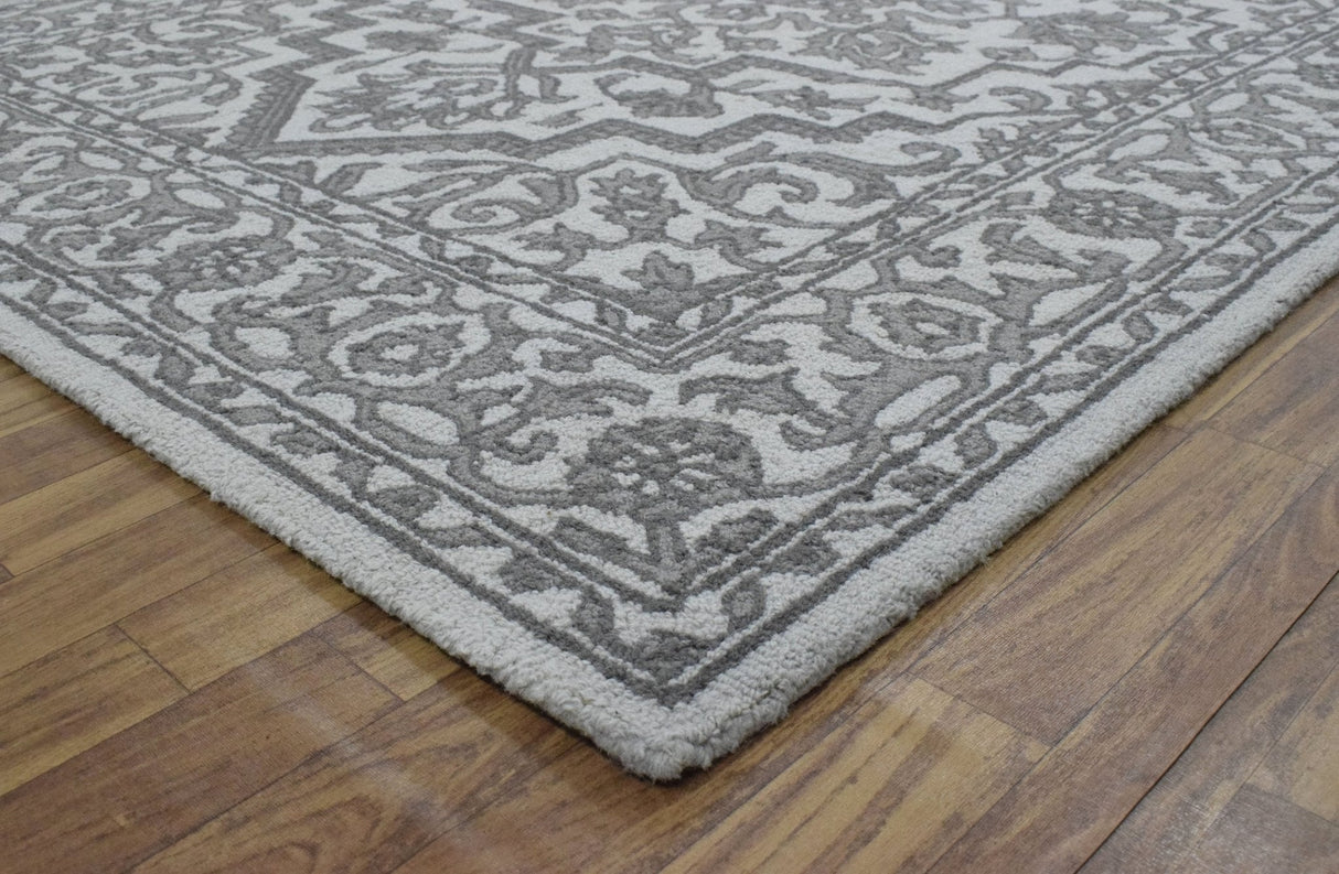 Gray and Silver Traditional Design Hand Tufted 5x8 Wool Area Rug