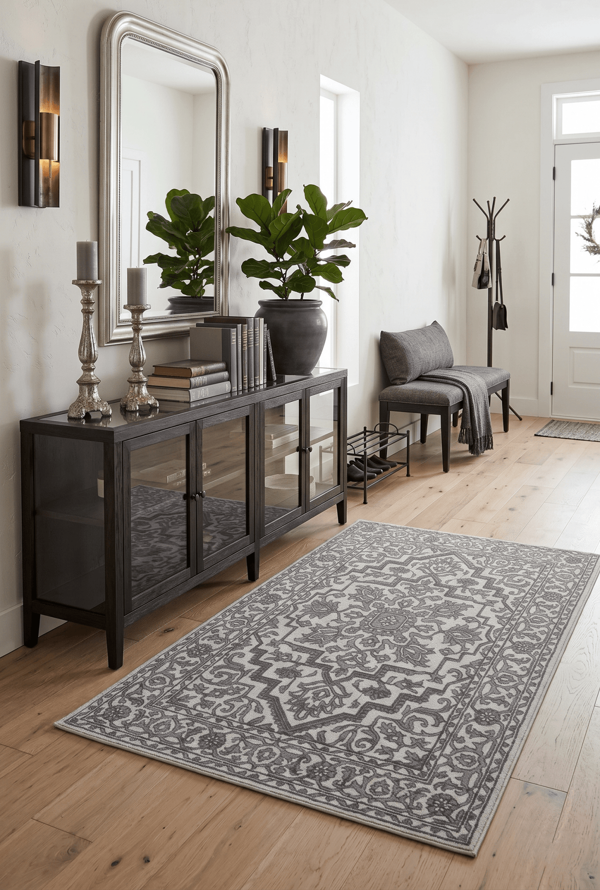 Gray and Silver Traditional Design Hand Tufted 5x8 Wool Area Rug