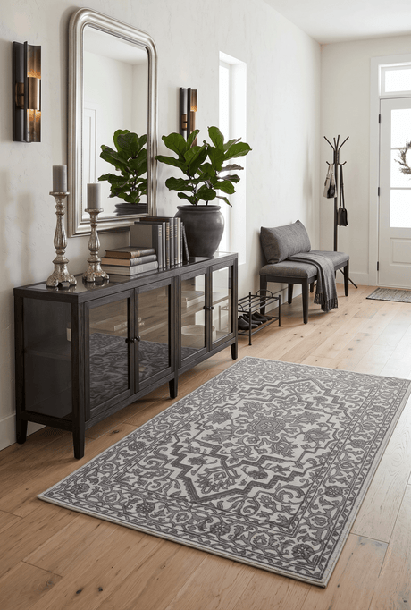 Gray and Silver Traditional Design Hand Tufted 5x8 Wool Area Rug