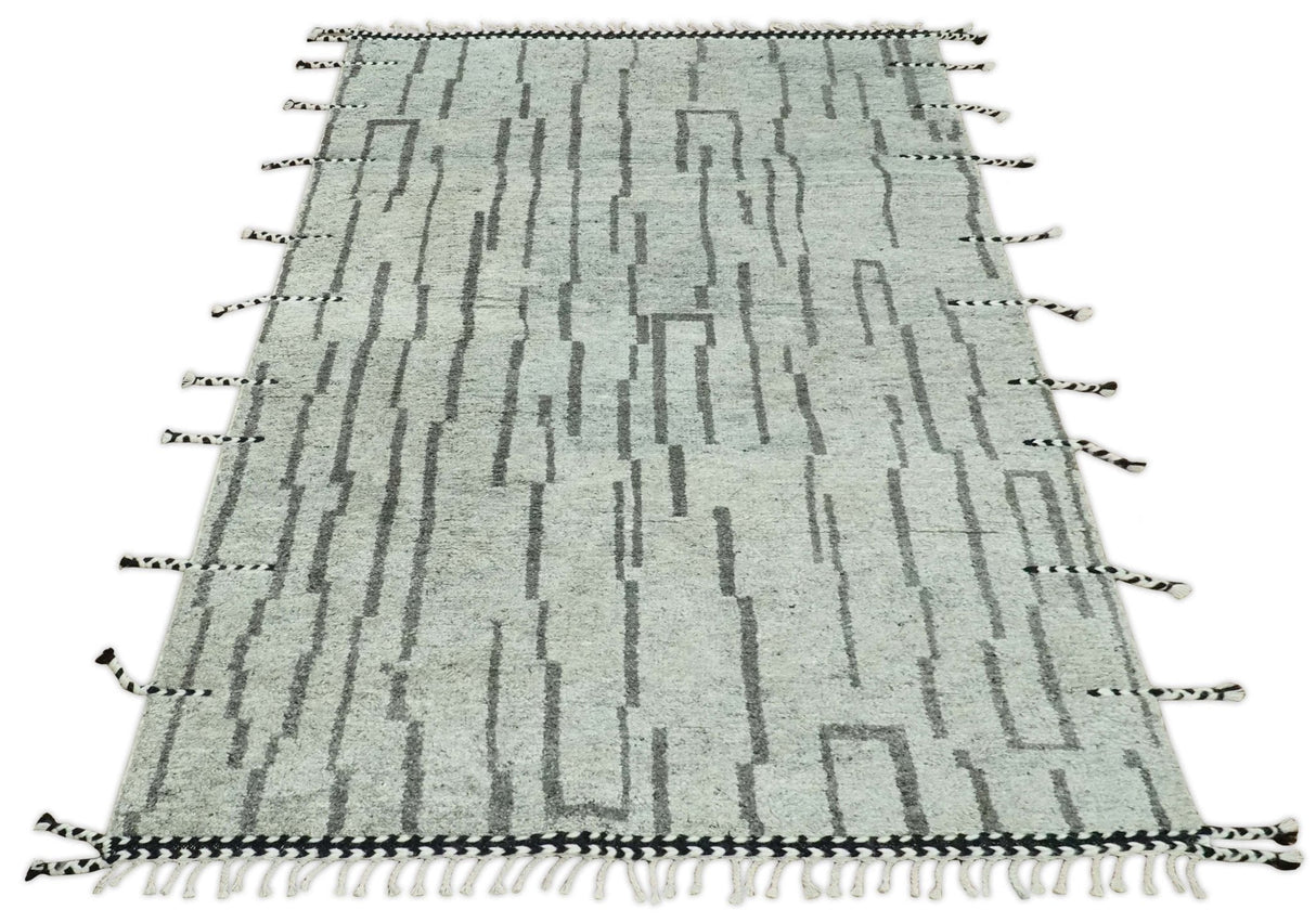 Gray and Taupe Hand Knotted Modern Stripes Deign 5x8 wool area rug