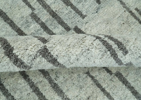 Gray and Taupe Hand Knotted Modern Stripes Deign 5x8 wool area rug
