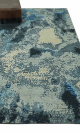 Gray, Blue and Black Modern Abstract 5x8 Hand Knotted wool area rug
