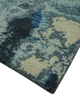 Gray, Blue and Black Modern Abstract 5x8 Hand Knotted wool area rug