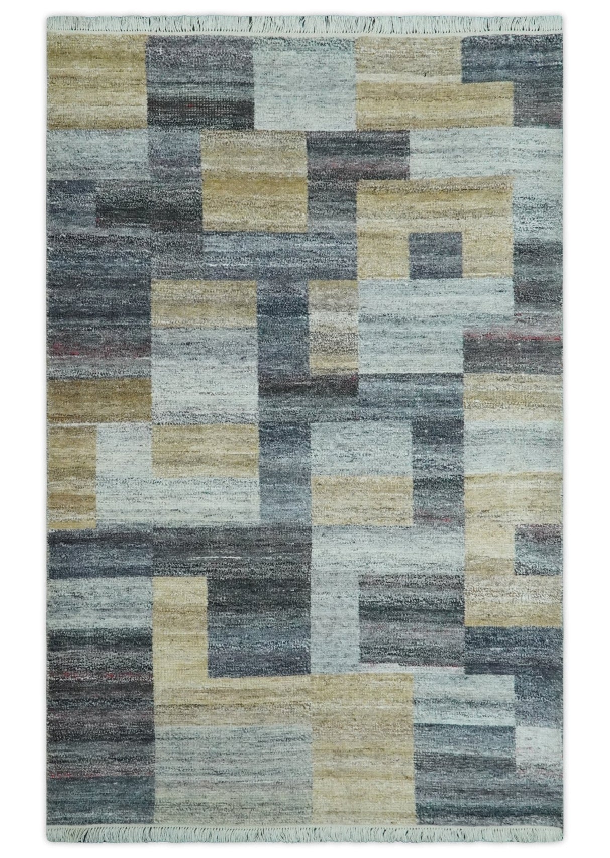 Gray, Charcoal, Ivory and Beige Modern Geometrical 5x8 Pet yarn Area Rug