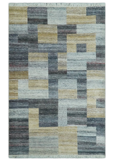 Gray, Charcoal, Ivory and Beige Modern Geometrical 5x8 Pet yarn Area Rug