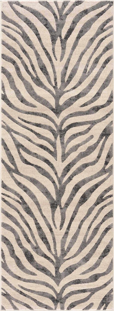 Gray Ecorse Zebra Print Area Rug-Rugs-Parc Decor