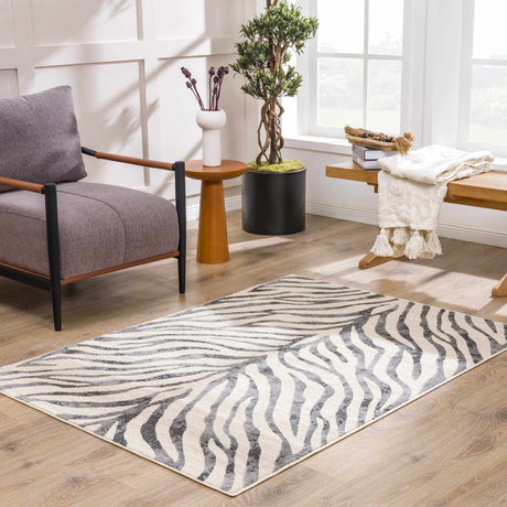 Gray Ecorse Zebra Print Area Rug-Rugs-Parc Decor