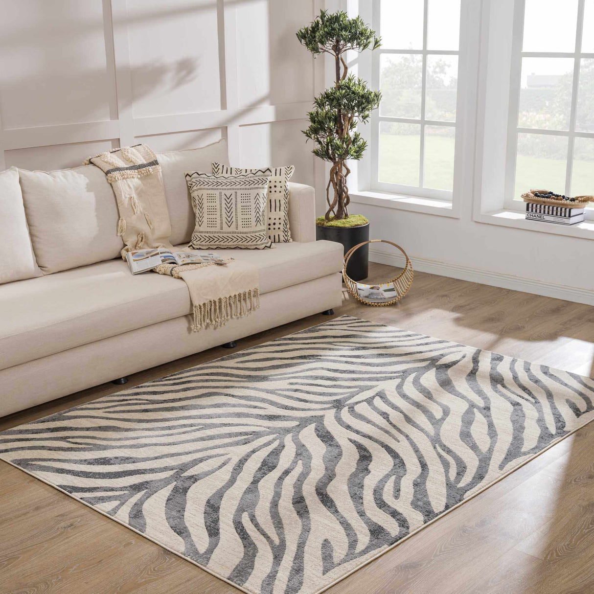 Gray Ecorse Zebra Print Area Rug-Rugs-Parc Decor