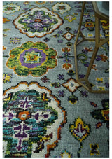 Gray, Gold and Mustard 5.6x8.6 Hand Knotted Traditional Oushak wool Area Rug