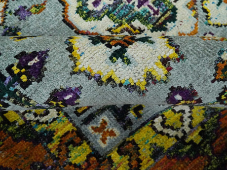 Gray, Gold and Mustard 5.6x8.6 Hand Knotted Traditional Oushak wool Area Rug