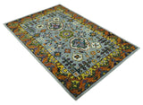 Gray, Gold and Mustard 5.6x8.6 Hand Knotted Traditional Oushak wool Area Rug